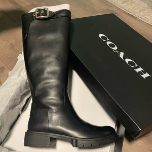 Coach Black Leigh leather boots 7.5B NEW NEVER WORN IN BOX w/ authentic receipt